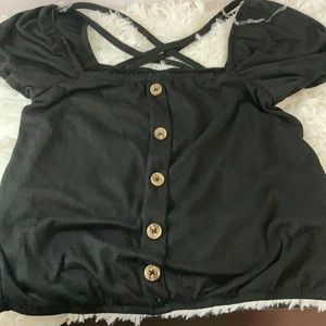 Casual black summer crossing peasant top